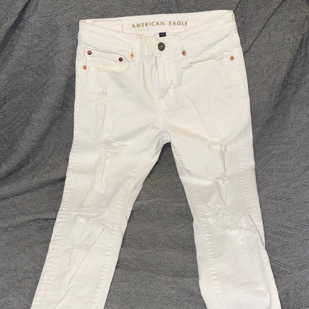 American Eagle White Ripped & Distressed Jeans